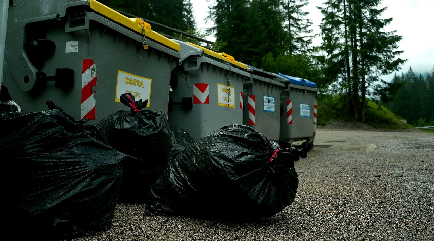 Garbage bins overflow in Adamello Brento National Park. /CGTN Europe
