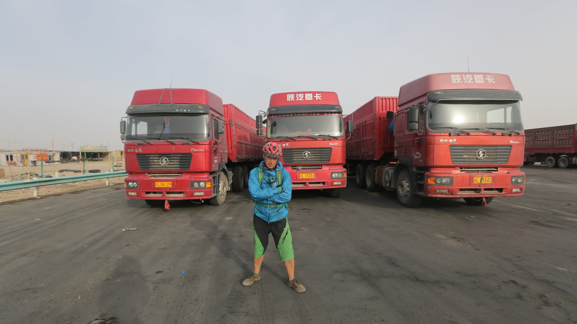 In Gansu, with the trucks whose airhorns were never welcome.