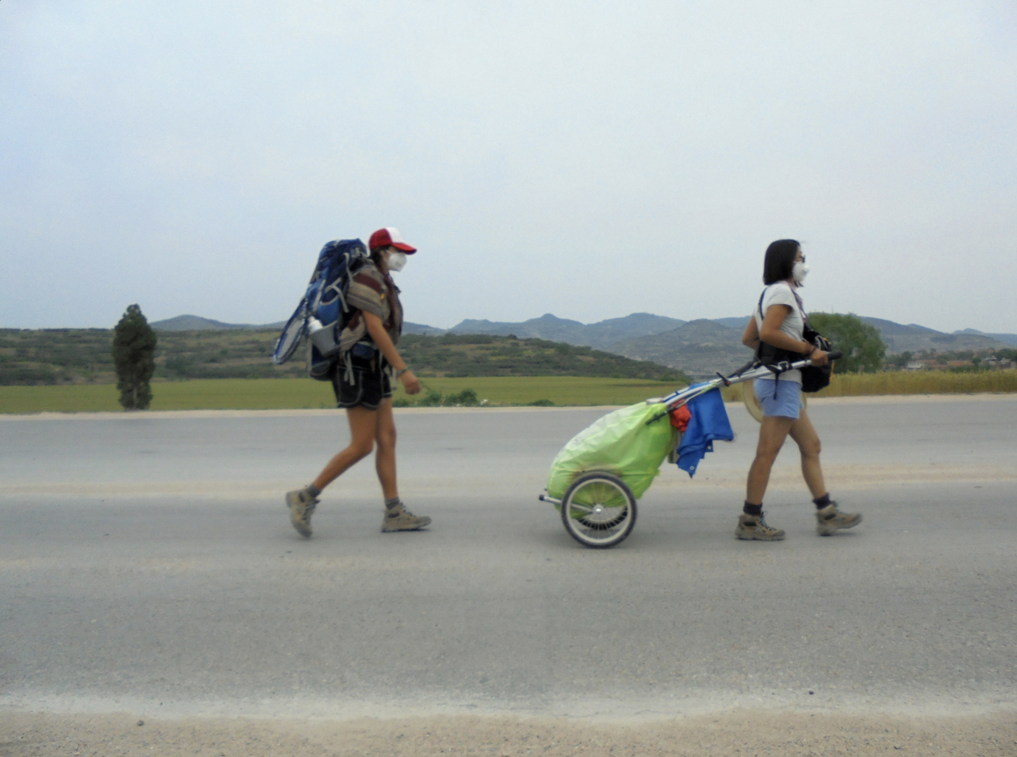 Linag and Blackwater walking to Beijing through Jiangsu province.