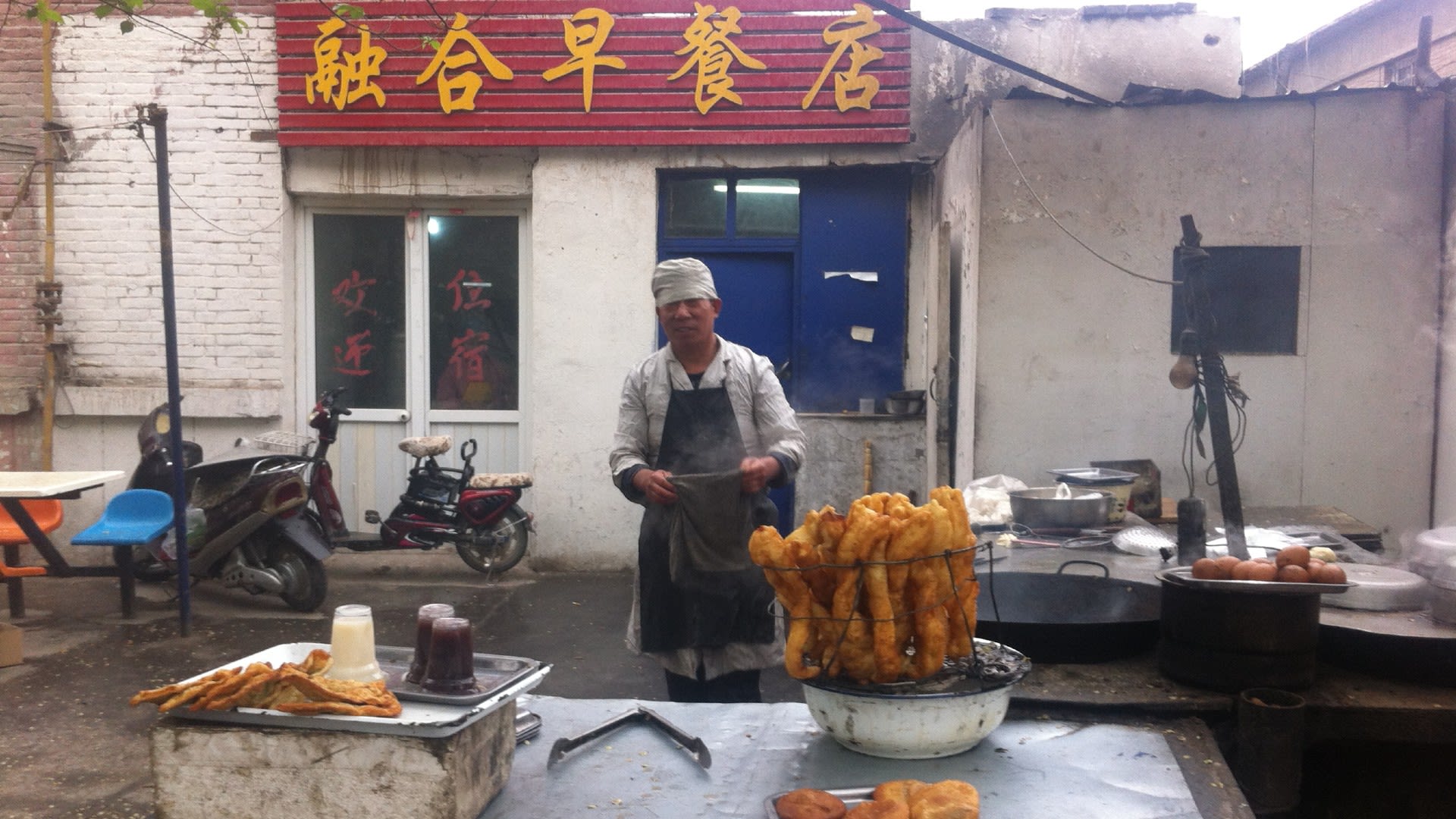 Breakfast in Hami. Within an hour the weather turned to icy sleet – then a beautiful evening.