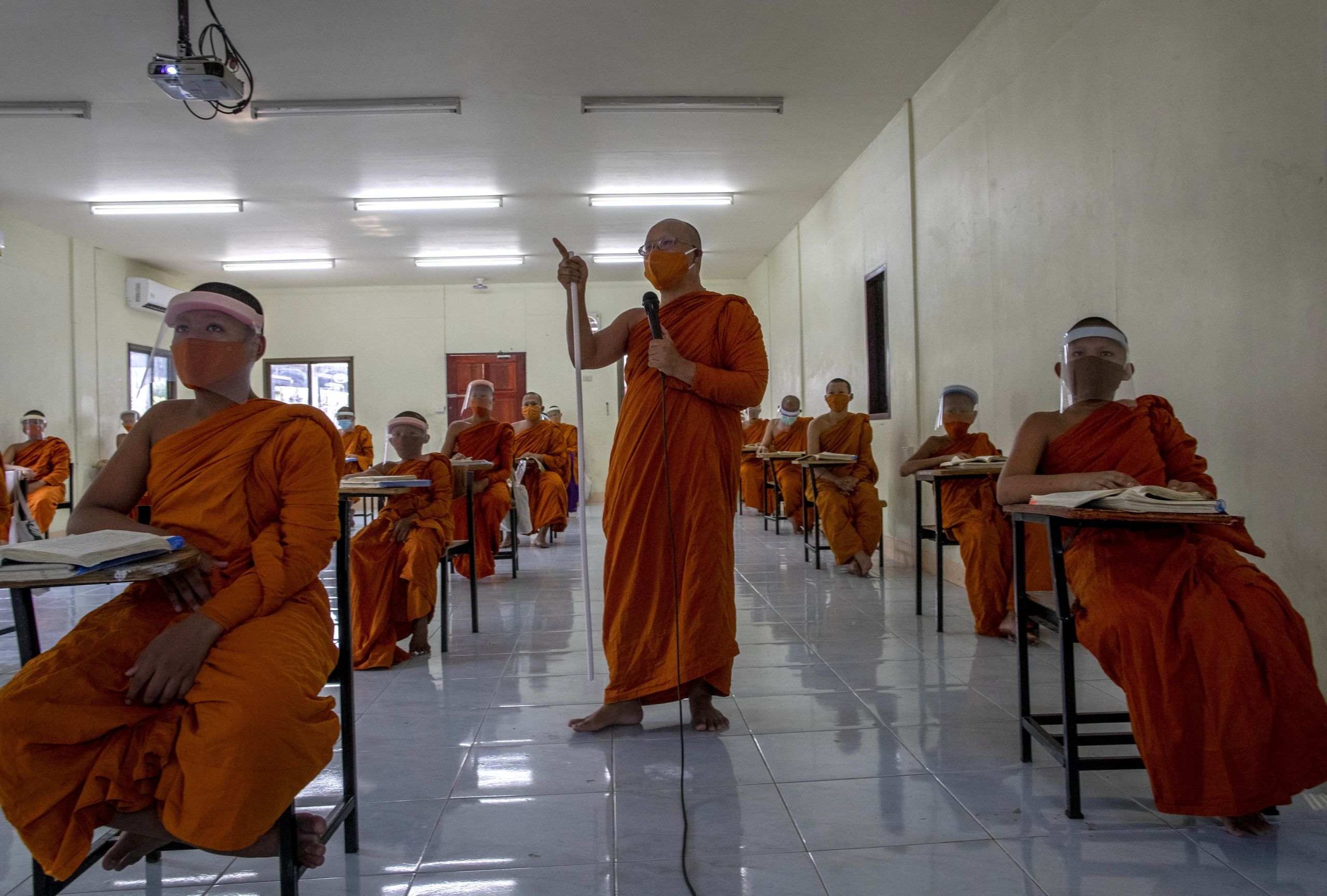 Novice Buddhist monks in Bangkok, Thailand.