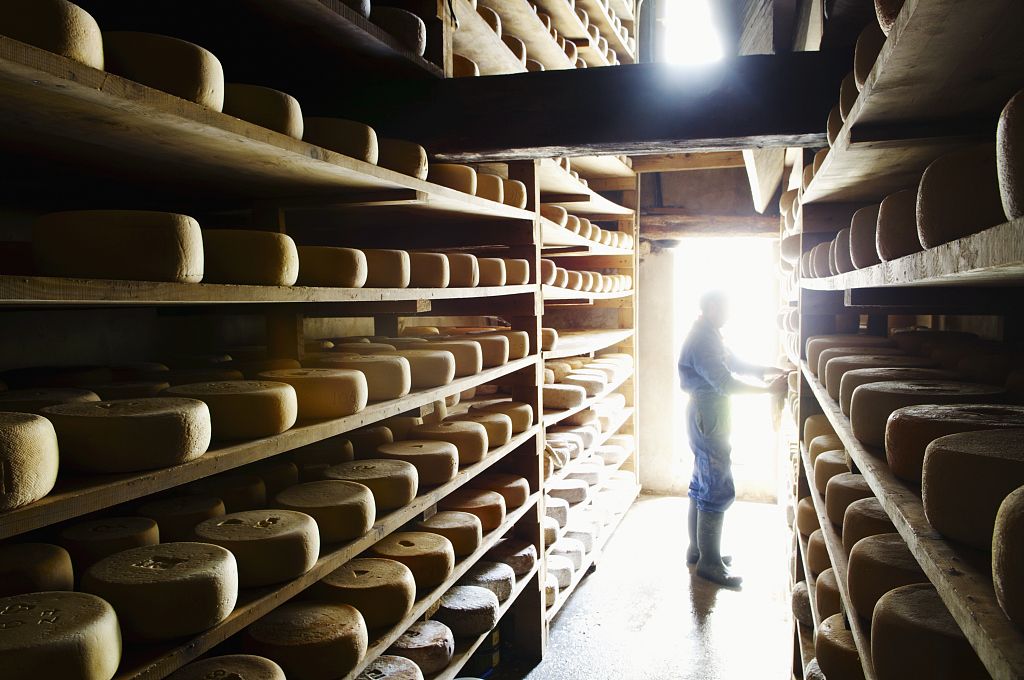 Ripening cheese at Restaurant Pic du Midi d'Ossau, France.