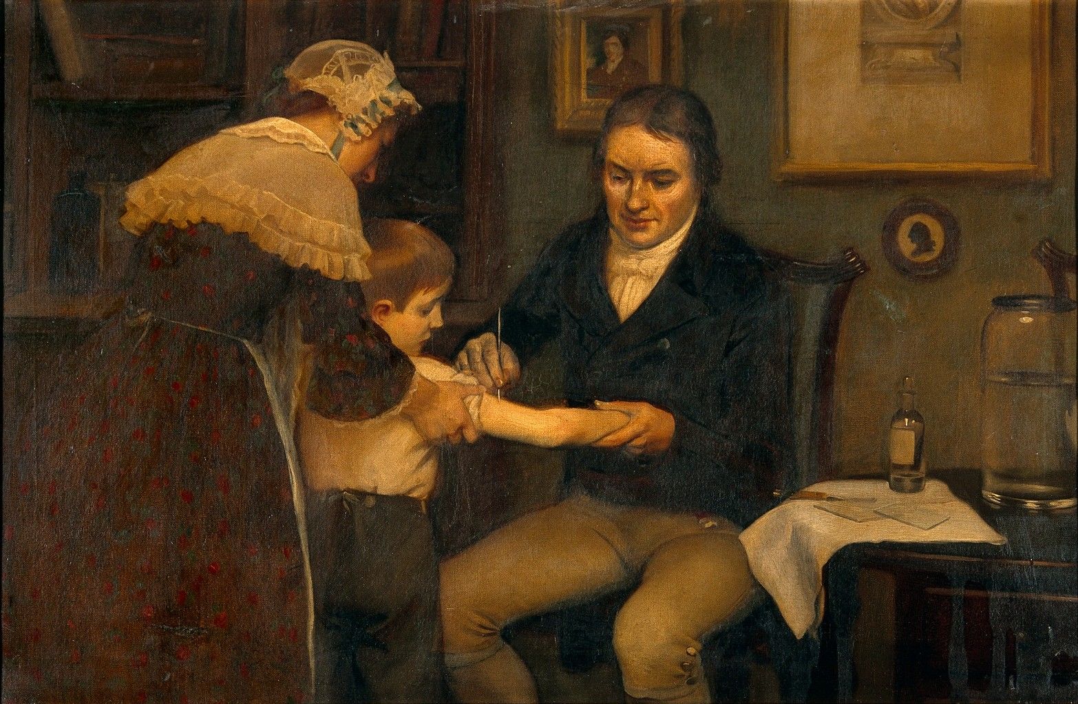 Edward Jenner performing the first vaccination.