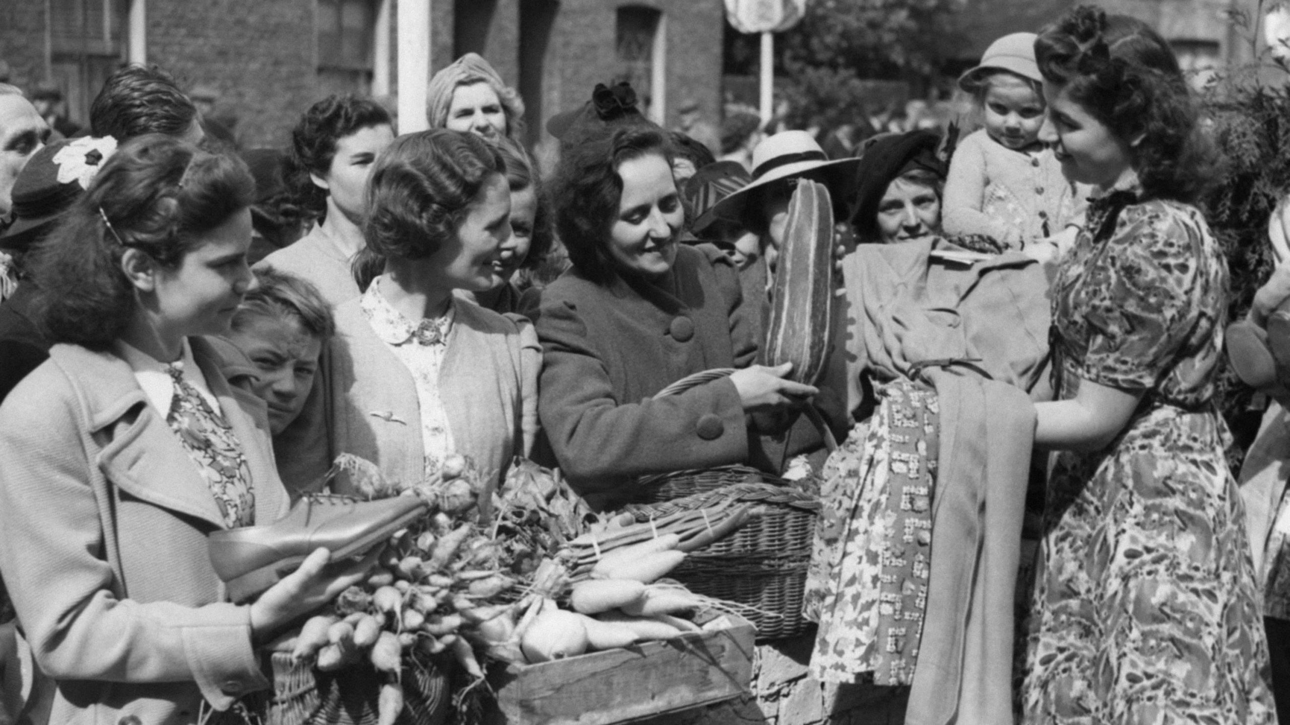 Vegetables on sale at a market in Croydon, London in 1941.