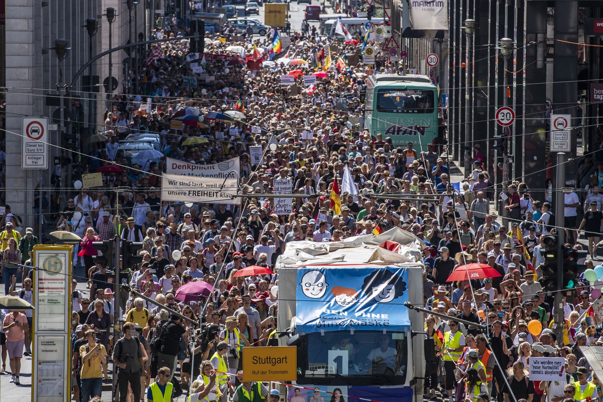 Thousands protest in Berlin against COVID-19 restrictions.
