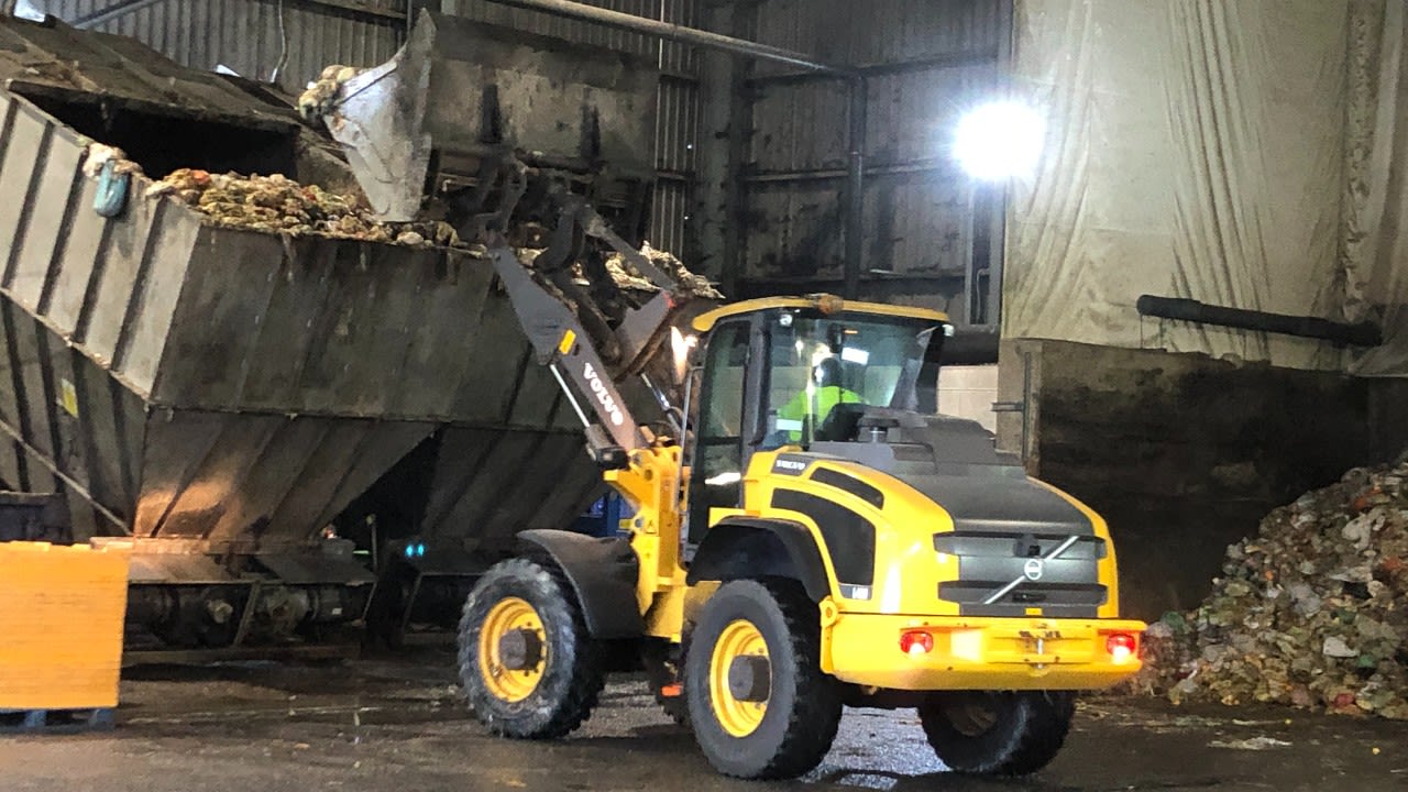 Food waste is processed, producing biomethane...