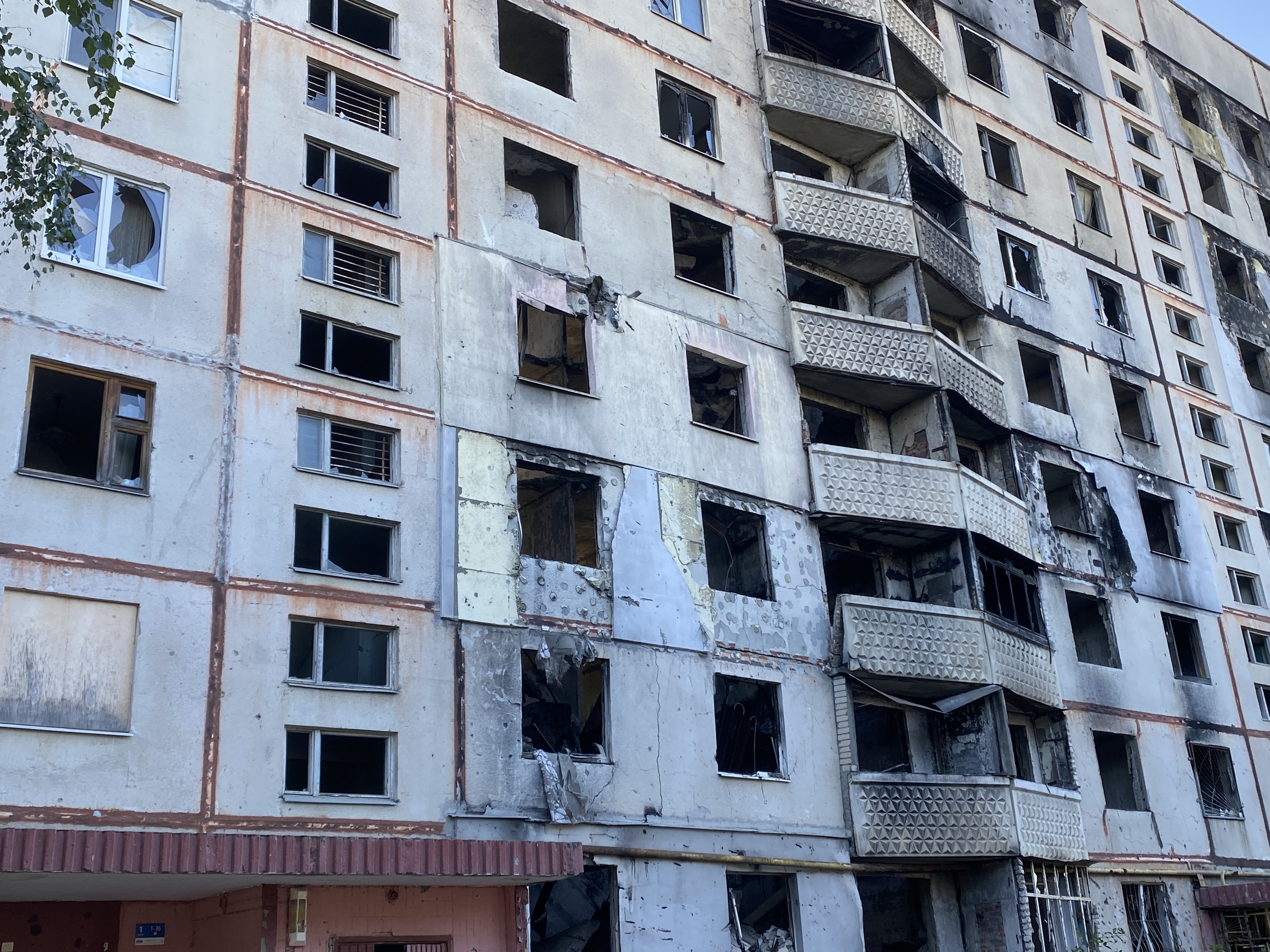 A bombed-out block in Kharkiv.