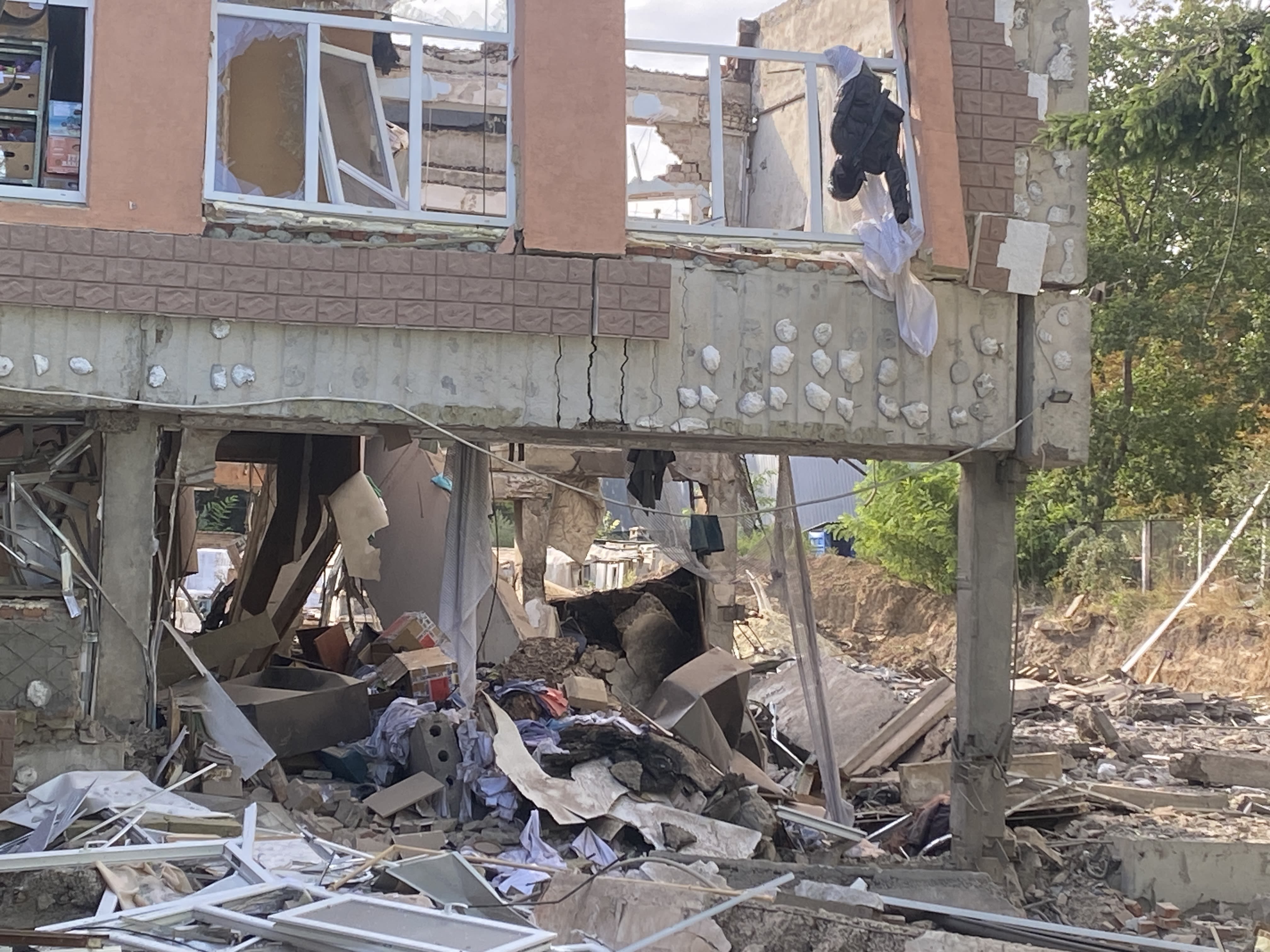 A bombed apartment block in Sumy. 